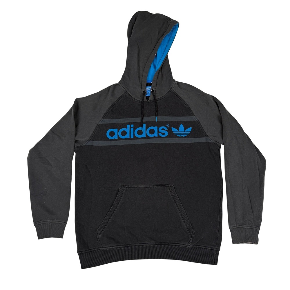 Adidas Hoodie Originals Trefoil Graphic Pullover Medium Black Blue Raglan